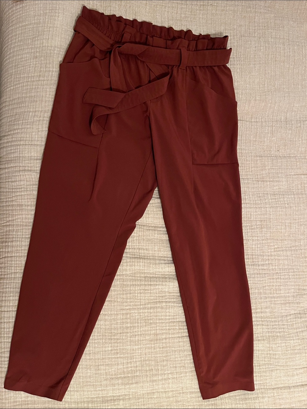 Athleta Paperbag Waist Tie Trousers in Rust